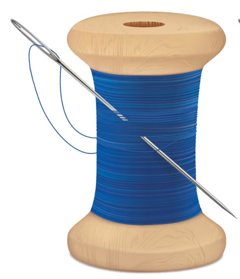 Logo image of a spool with blue thread